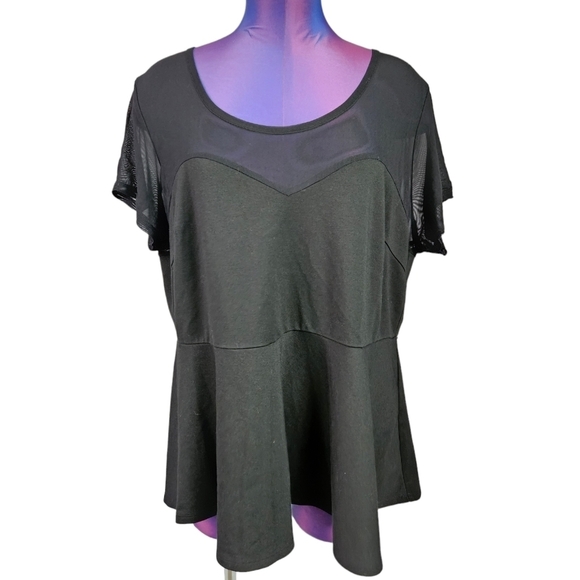 Torrid Black Mesh Short Sleeve Peplum Babydoll Blouse Size 2X Women's Plus - Picture 1 of 8